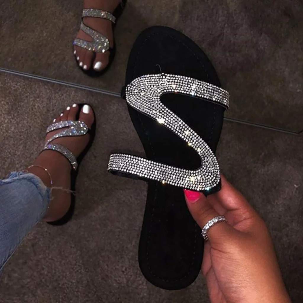 **Elegant Women's Crystal Sandals - Dressy Flats & Flip Flops with Open Toe for Beach, Weddings & Summer Outfits | Roman Slippers for Casual & Dressy Occasions**