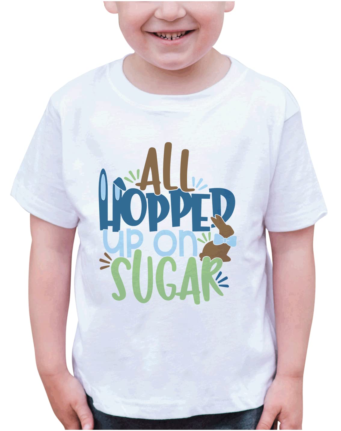 Boys' Funny Easter T-Shirt - 'All Hopped Up On Sugar' White Cotton Tee for Kids | Easter Outfit, Holiday Party, Family Photos & Spring Celebrations