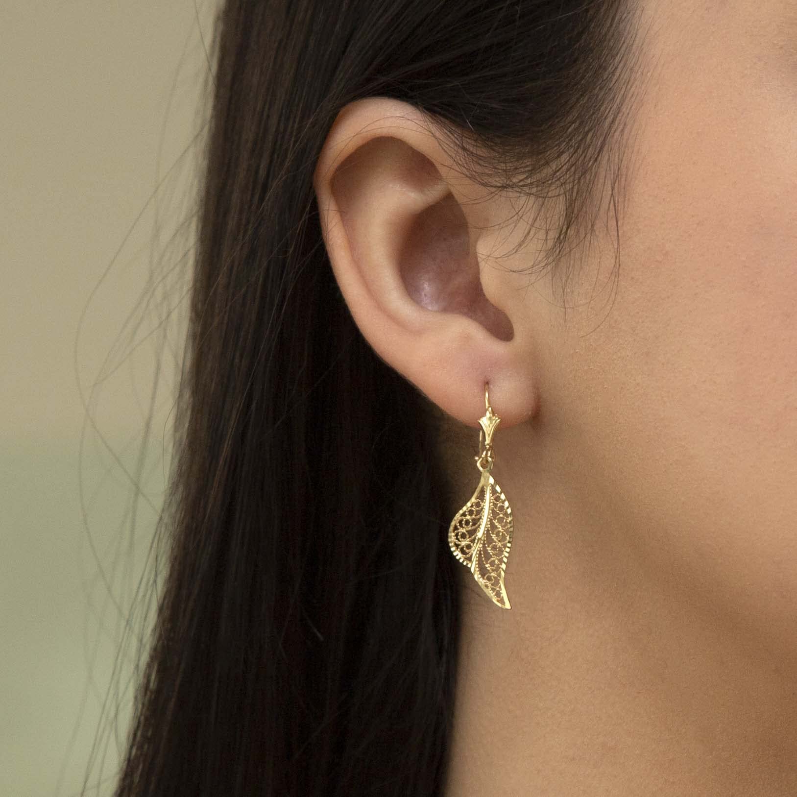 Carissima Gold 9K Yellow Gold Leaf Drop Earrings for Women - Elegant Dangle Earrings for Parties, Weddings & Everyday Wear