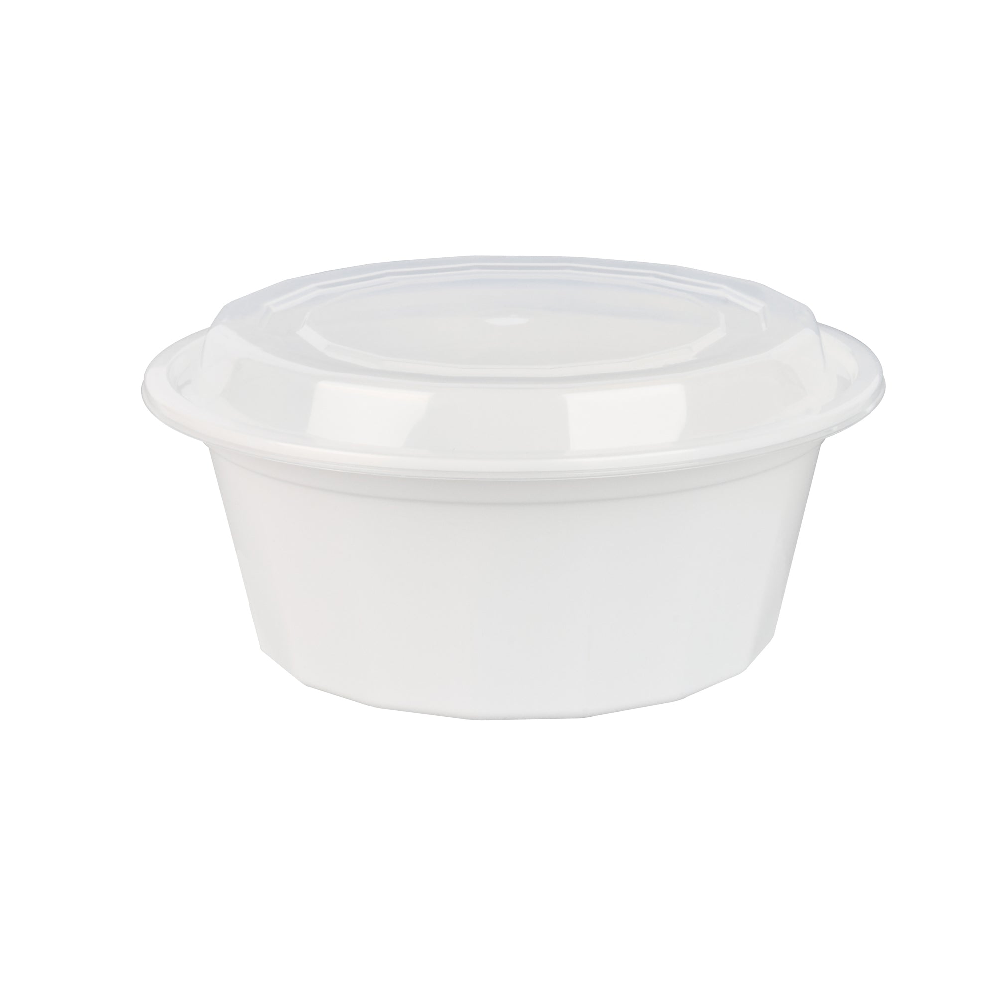 32 oz Round White Plastic Food Storage Containers with Clear Lids - Microwave Safe Takeout Boxes (7.25