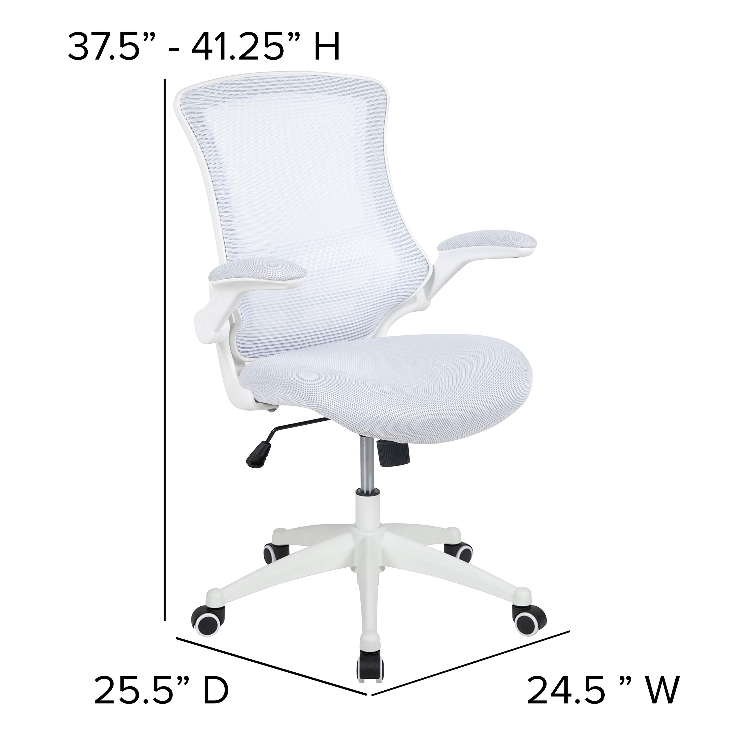 White Mesh Ergonomic Mid-Back Office Chair with Flip-Up Arms - Adjustable Lumbar Support for Comfortable Desk Work, Gaming & Home Office