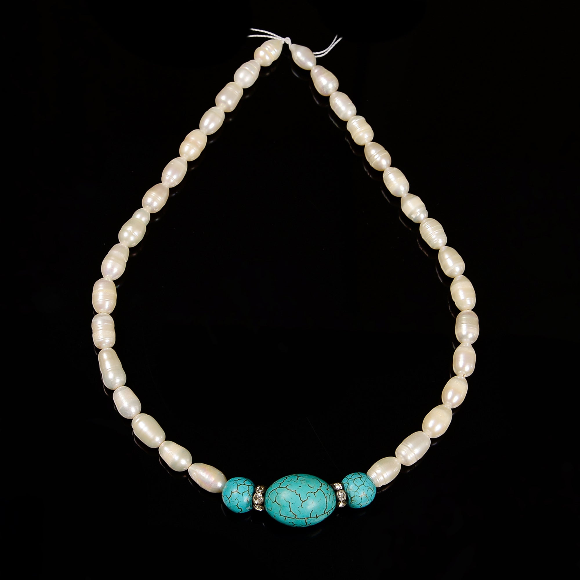 7x10mm Freshwater Pearl & Blue Howlite Turquoise Beads Strand - 15.5 Inch Oval Rice Shape for Jewelry Making, DIY Bracelets & Necklaces - Perfect for Boho, Handmade & Fashion Accessories