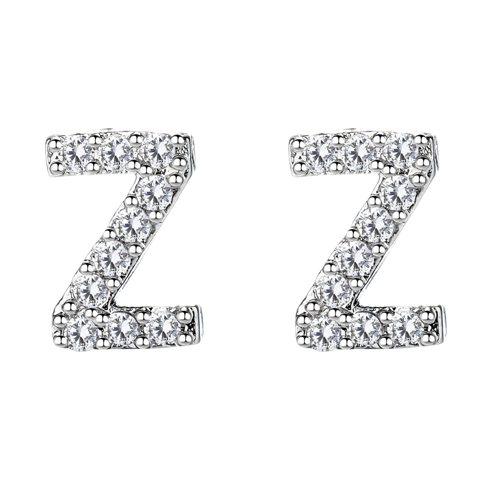Initial Fashion Alphabet Letter Earrings for Women - Silver Stud Earrings with Simulated Diamonds (26 Letters, One Size) | Perfect for Gifts, Parties, and Everyday Wear