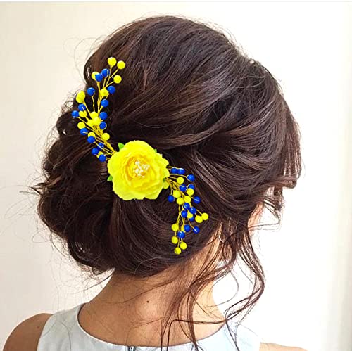 Artificial Rose Flower Hair Pins for Women - Yellow Wedding Hair Accessories, Bridal Hair Clips, Juda Pins for Girls | Perfect for Weddings, Prom, Parties & Special Occasions