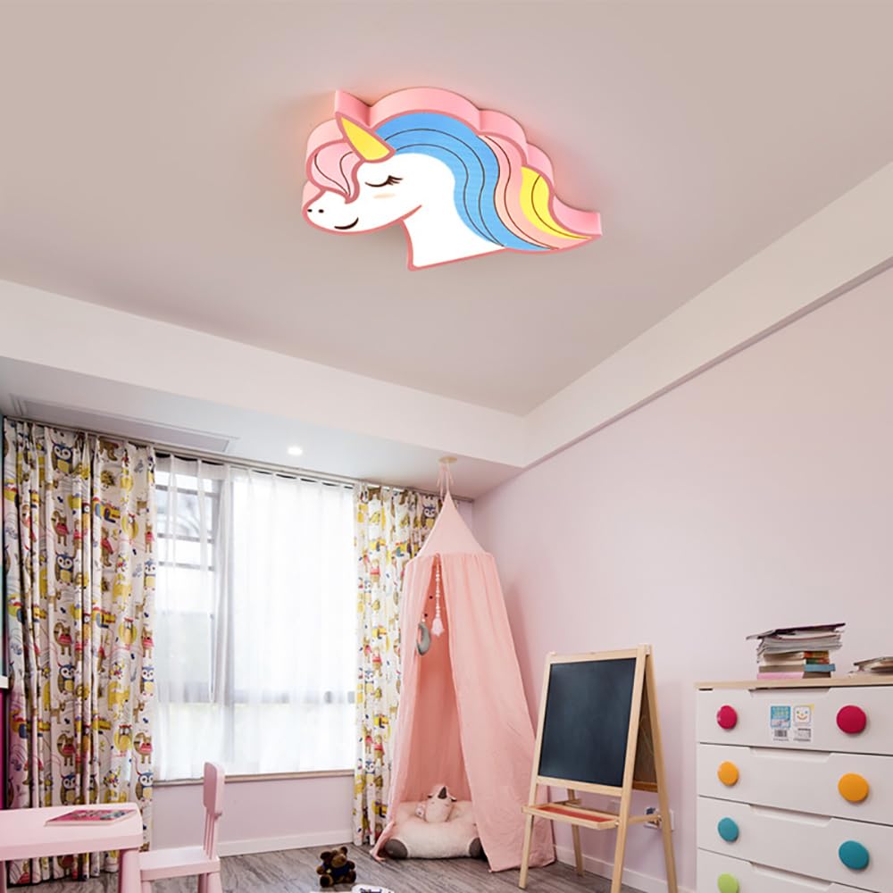 RUNNUP Unicorn Ceiling Light for Kids Bedroom - Pink Flush Mount LED Light with Remote Control & Stepless Dimming, Perfect for Girls & Boys Rooms, Amusement Parks, Kindergartens, and Cartoon-Themed Spaces | Dimmable Nursery Lighting Gift Idea