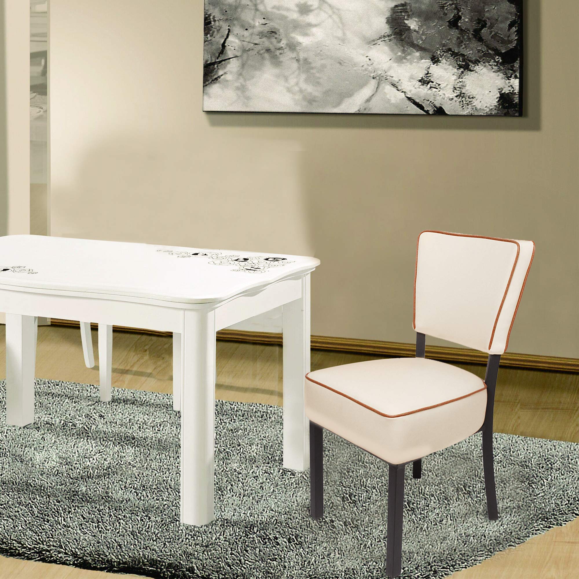 2 Pack Upholstered Dining Chairs - 18 Inch Back Height PU Leather Padded Seats with Sturdy Steel Legs in Beige | Perfect for Kitchen, Dining Room, Restaurant and Office Use