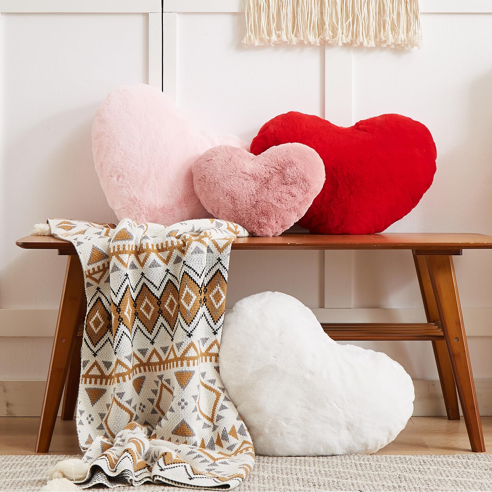 YRXRUS Heart Shaped Throw Pillow - Soft Faux Rabbit Fur Decorative Cushion for Mother's Day, Valentine's Gifts, Girls Room Decor (10x11 Inch) - Perfect for Bedroom, Sofa, Nursery & Romantic Home Decor