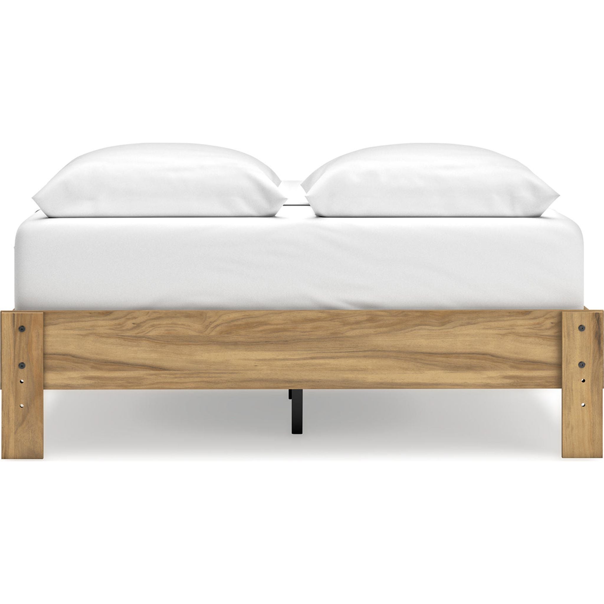 Bermacy Queen Size Platform Bed Frame - Light Brown Wooden Finish, Sturdy & Modern Design for Bedroom Decor