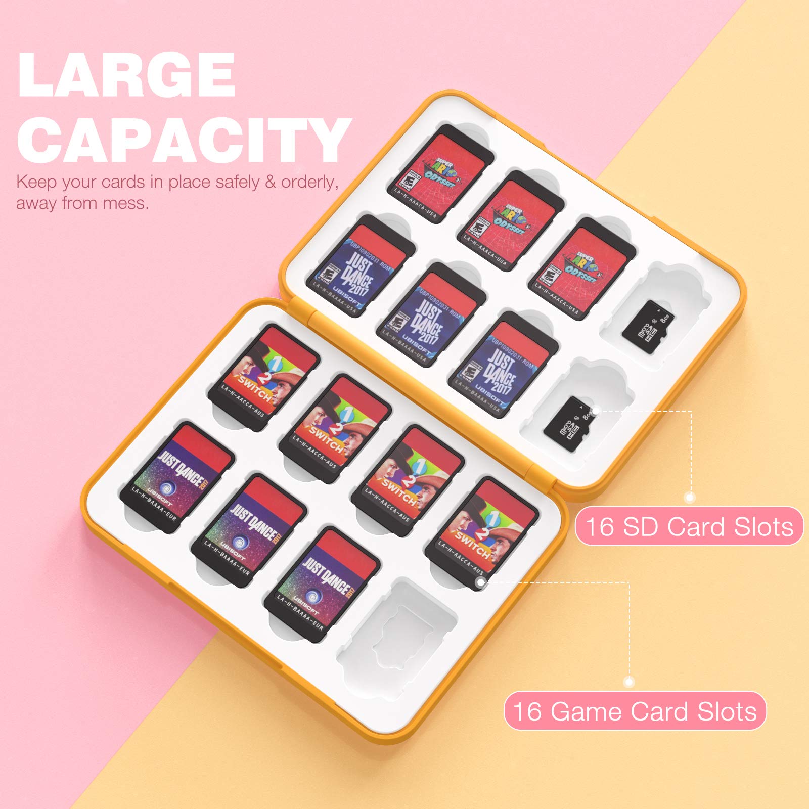 MoKo 16 Game Card Case for Nintendo Switch/Switch Lite/Switch OLED - Waterproof Switch Game Holder & SD Card Storage Organizer - Portable Switch Game Cartridge Case (Orange Dog Design) - Perfect for Travel, Gaming Parties & Switch Accessory Organization
