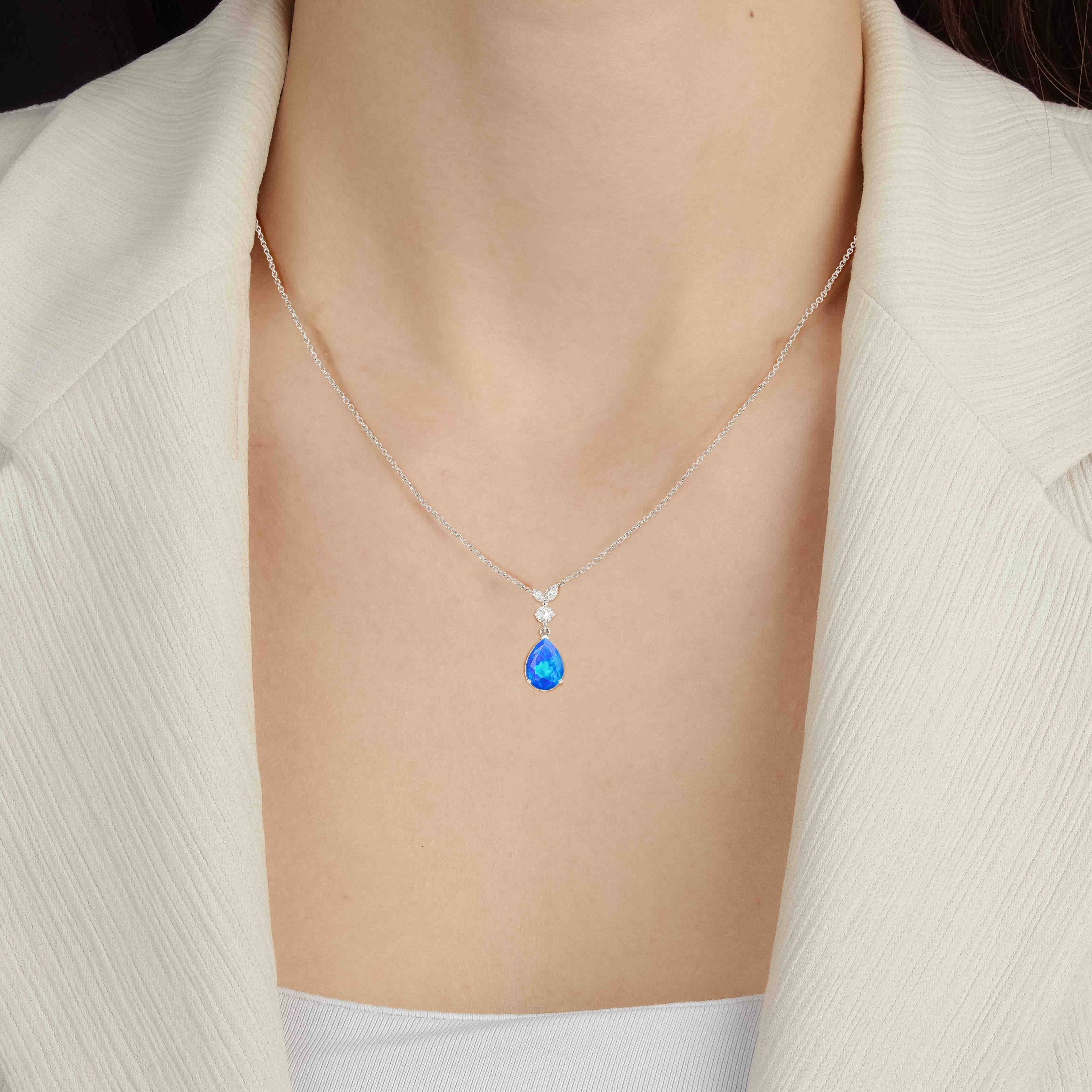 Blue Opal Pear Gemstone Pendant Necklace - Natural Healing Crystal Jewelry for Women - Perfect for Meditation, Energy Balancing & Spiritual Gifts