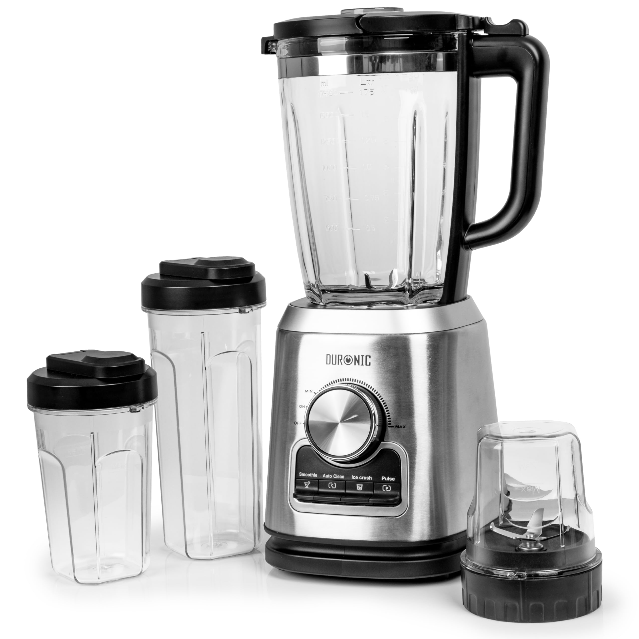 Duronic BL114 1400W High-Speed Blender with Grinder | 1.75L Glass Jar & Stainless Steel 6-Blade System | Preset Functions for Smoothies, Baby Food, Soups & Protein Shakes | Perfect for Kitchen, Gym & Healthy Lifestyle