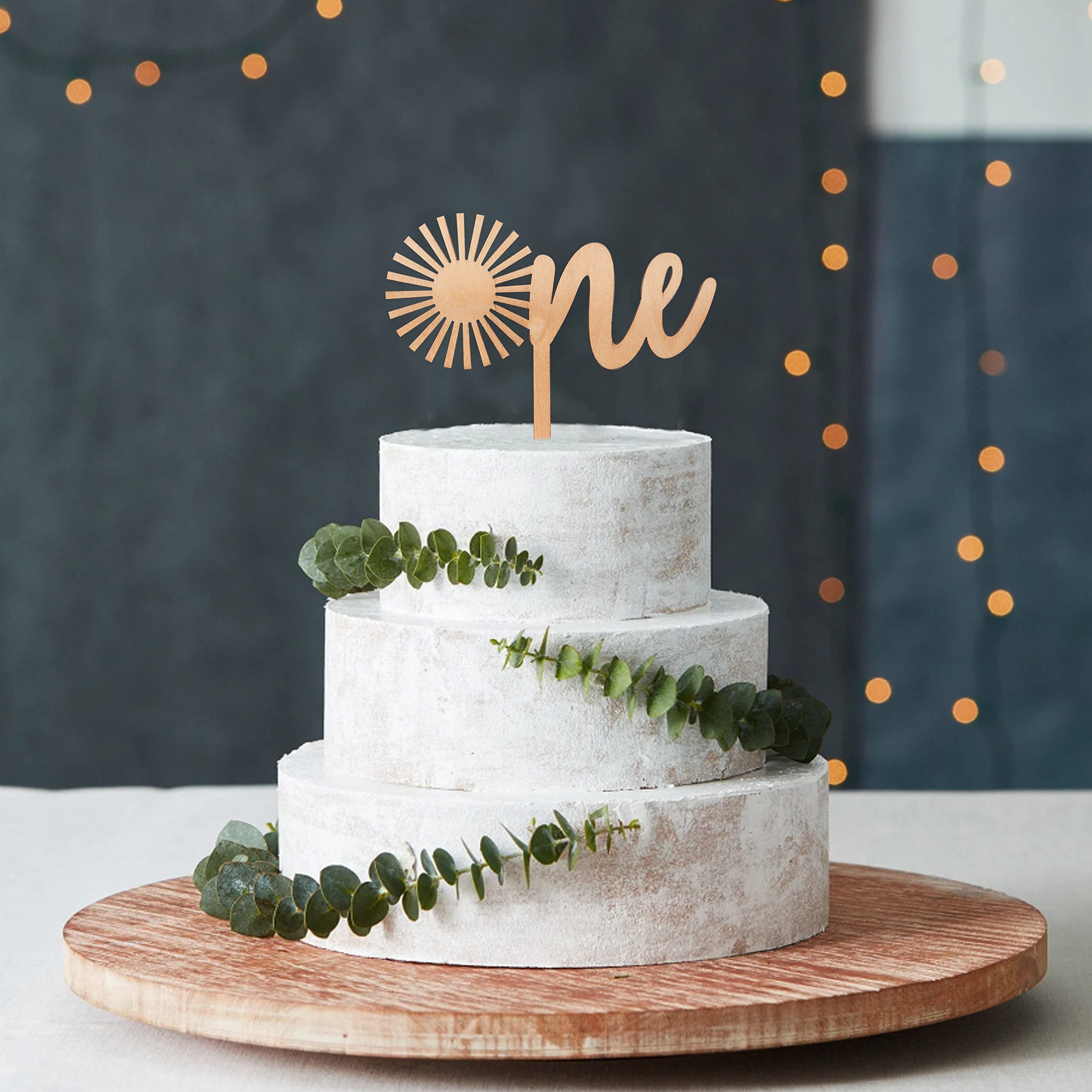 Wooden Cake Toppers for 1st Birthday - Rustic Wooden One Year Sign, Smash Cake Topper with Glitter for Baby's First Anniversary - Perfect for Birthday Parties, Baby Showers & Cake Decorating (Sunshine Design)