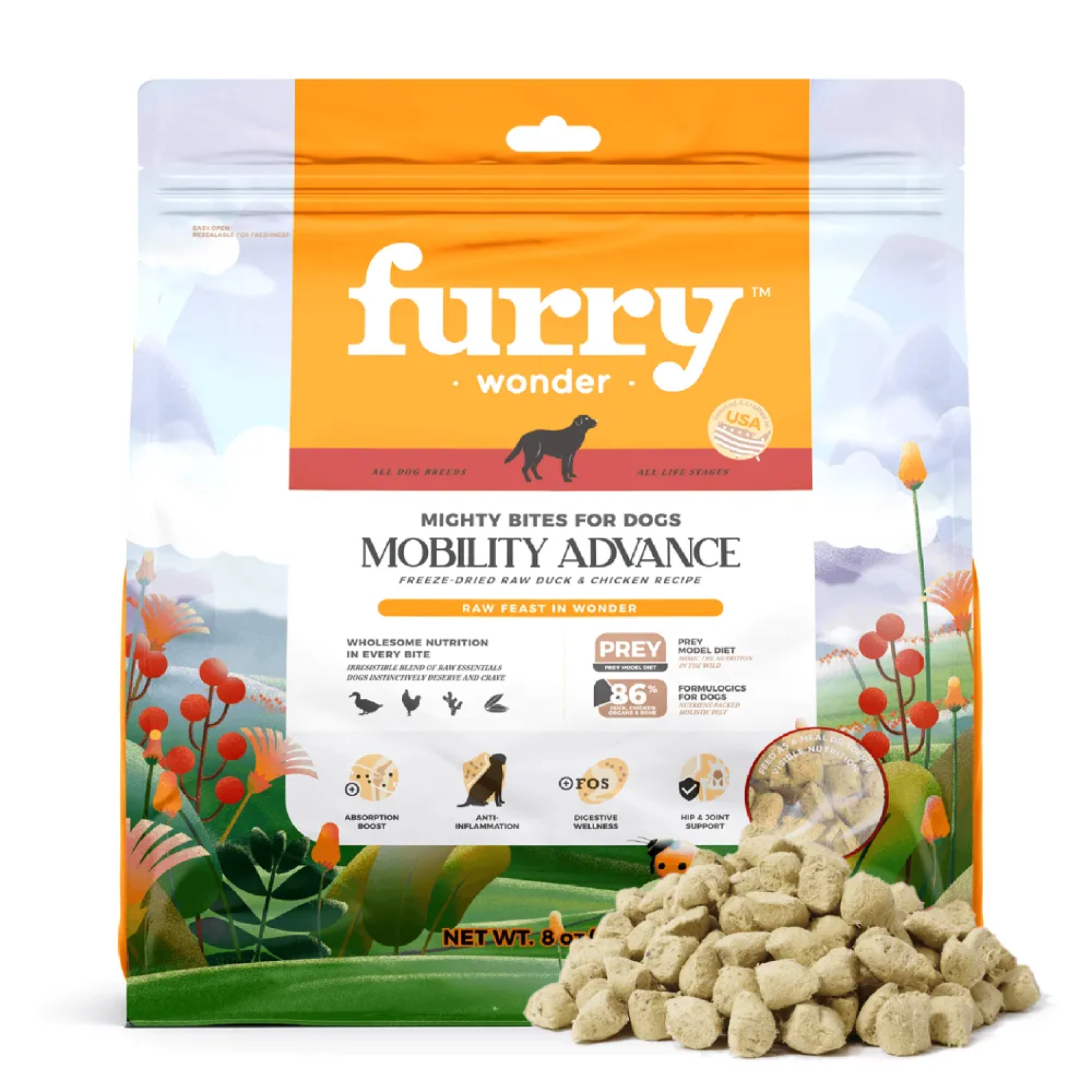 Premium Freeze-Dried Raw Dog Food - Furry Wonder Mobility Advance Recipe for Joint Health (2 Sizes) | Ideal for Active Dogs & Senior Pets with Mobility Support Needs