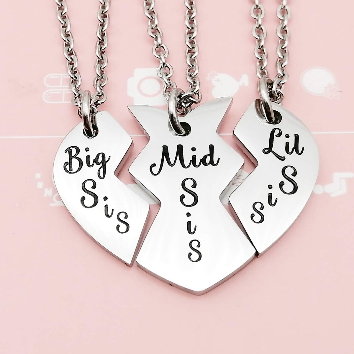 RedRain 3-Piece Women's Family Jewelry Set - Stainless Steel Mother Daughter Pendant Necklace for Mom, Big Sister, Middle Sister & Little Sister | Gift for Birthday, Anniversary & Family Reunion | Elegant Matching Jewelry for Special Occasions