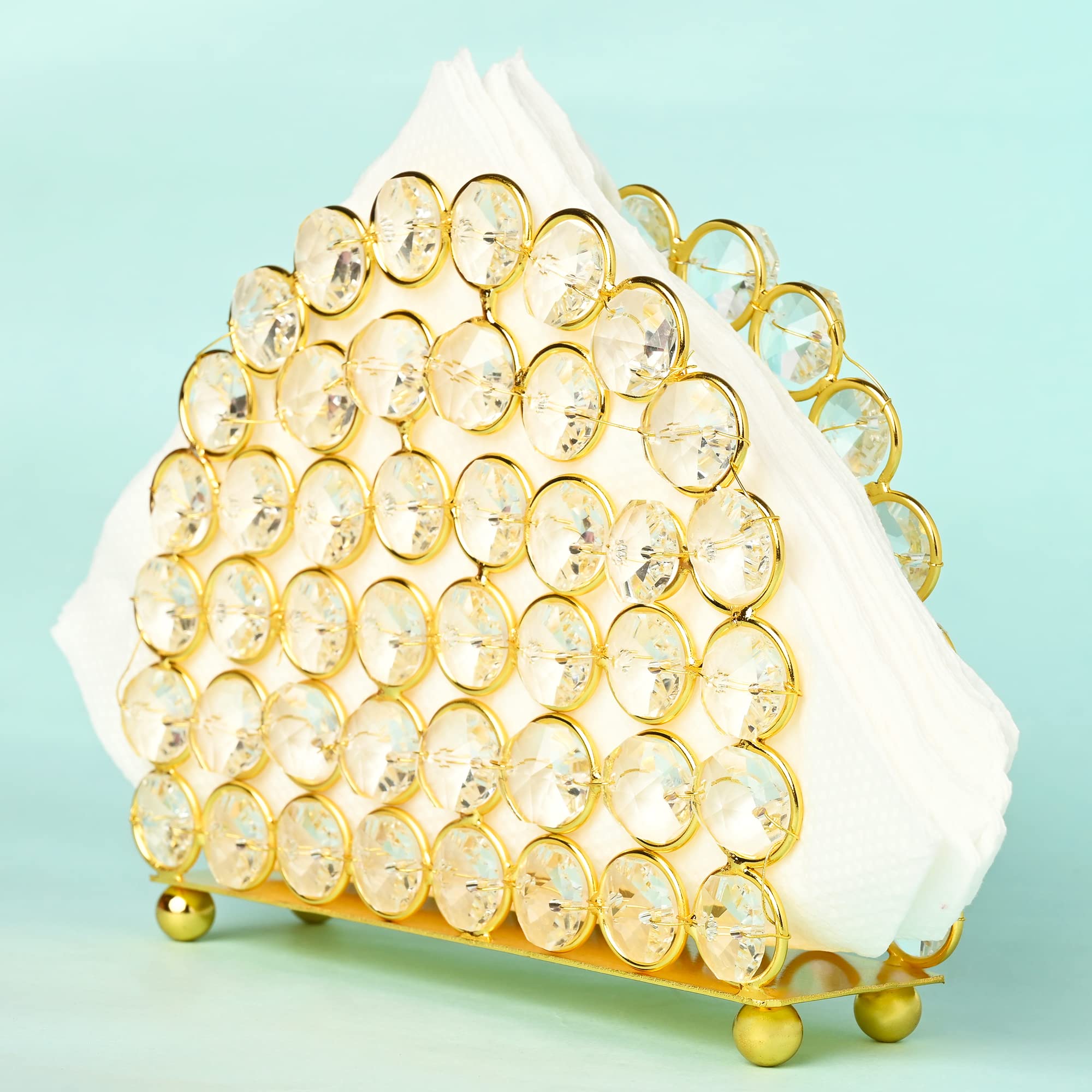 CentraLit Crystal Napkin Holder & Mail Organizer - Elegant Gold Standing Tissue Box for Dinner Table, Dresser, Office Decor - Perfect for Home, Restaurant & Wedding Decorations