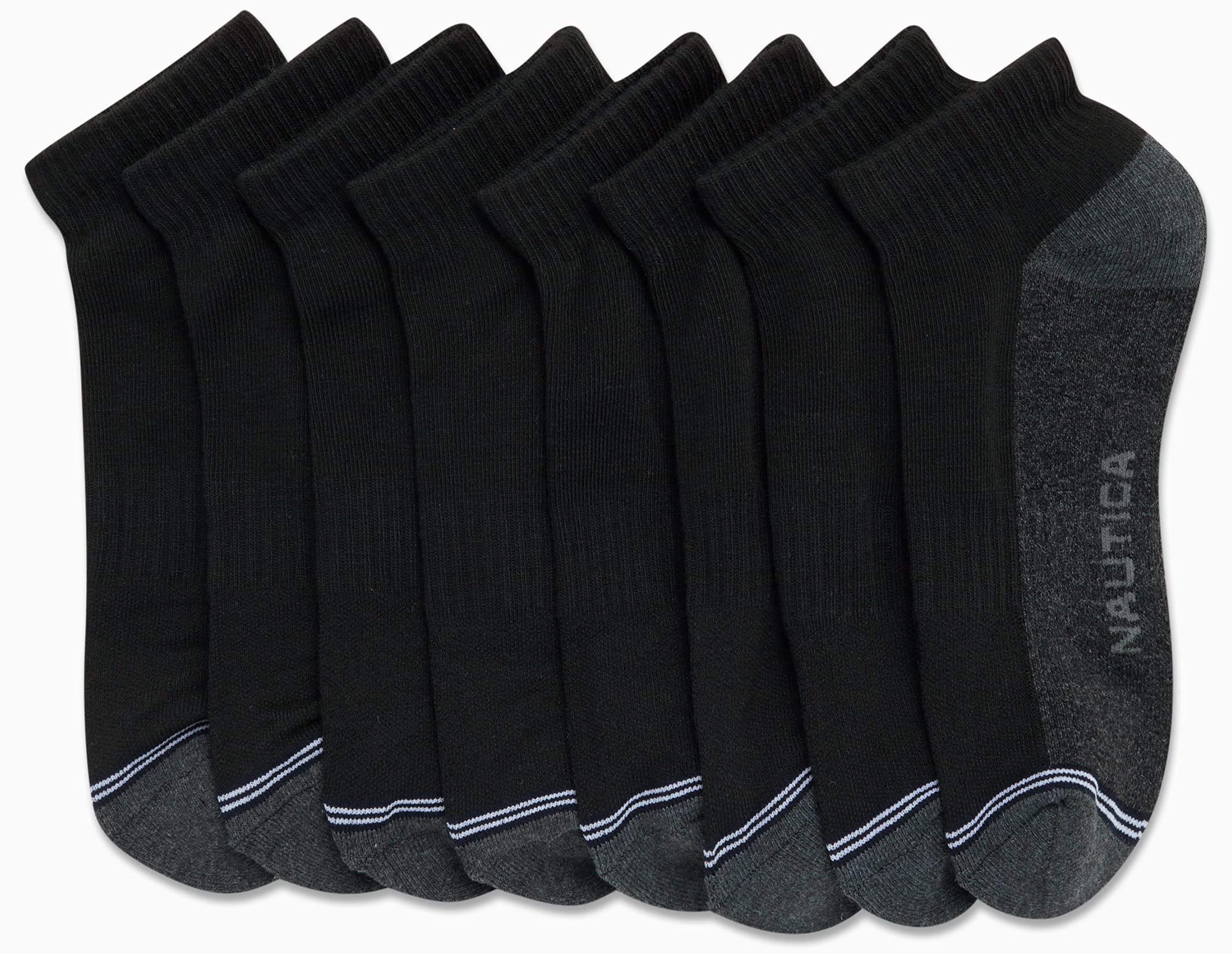 Nautica Men's Quarter Socks 8-Pack - Comfort Cushioned Athletic Ankle Socks for Running, Gym & Casual Wear - Breathable Moisture-Wicking Sports Socks for Men