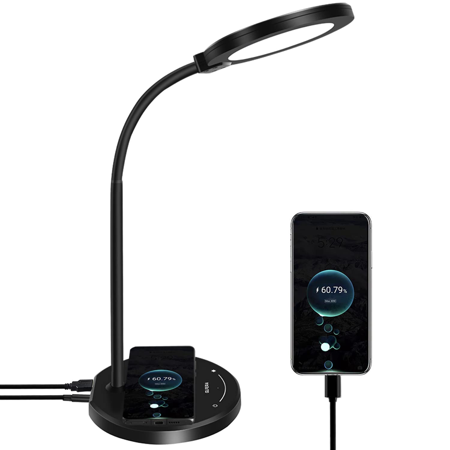LED Desk Lamp with USB Charging Port - 5 Lighting Modes & 10 Brightness Levels - Touch Control Eye-Caring Office Desk Light (Black) - Perfect for Home Office, Study, Reading & Nightstand Use