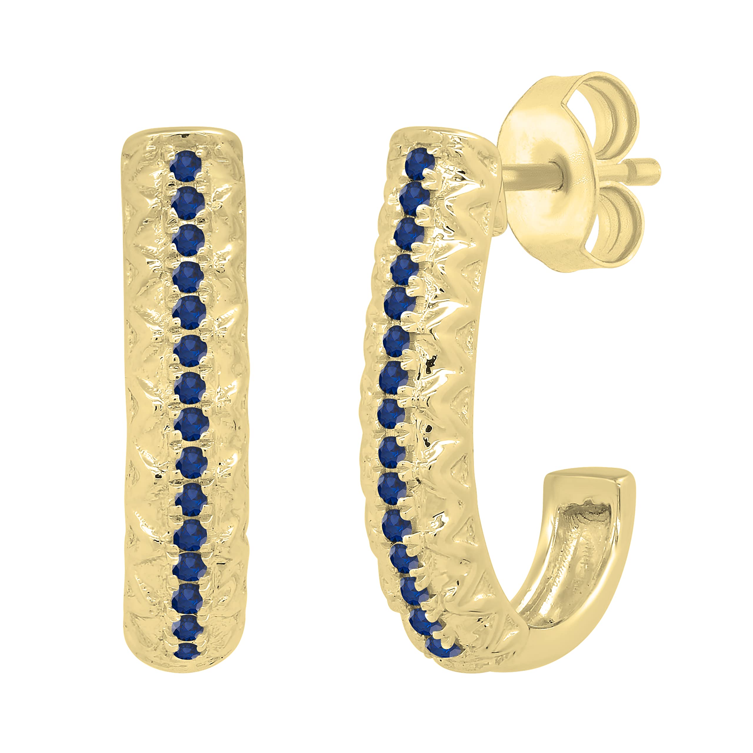 Dazzlingrock 14K Solid Gold Zigzag J-Shape Hoop Earrings with Round Gemstone or Diamond Push Back Design for Women | Elegant Jewelry Gift for Birthday, Anniversary & Special Occasions