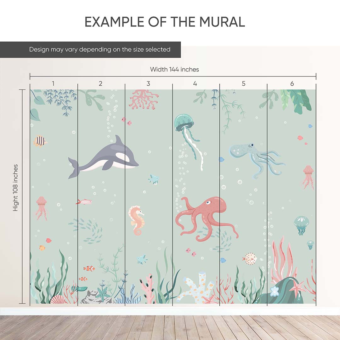 Sea World Wall Mural SM012 - Underwater Ocean Theme Peel and Stick Wallpaper - Perfect for Kids' Rooms, Nurseries, and Home Decor