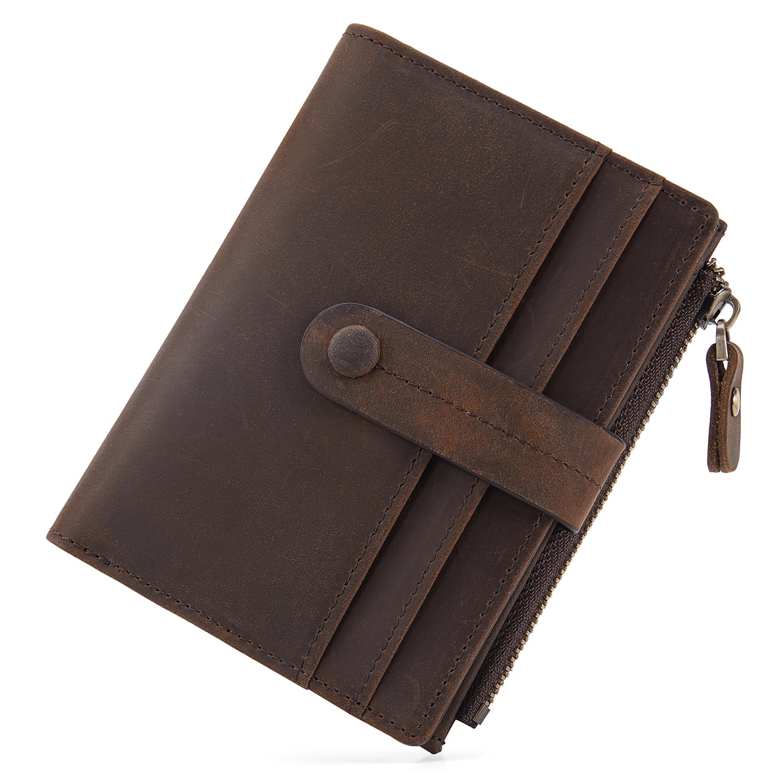 HKCLUF Women's Leather Bifold Wallet with RFID Blocking - Slim Credit Card Holder & Zipper Coin Purse - Dark Coffee | Perfect for Everyday Use, Travel, and Gift Giving