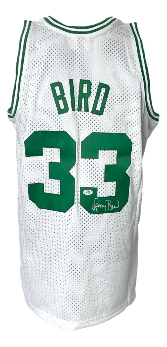 Larry Bird Autographed Boston Celtics White M&N Hardwood Classics Swingman Jersey - PSA Certified - Perfect for NBA Memorabilia Collection & Celtics Fan Gifts