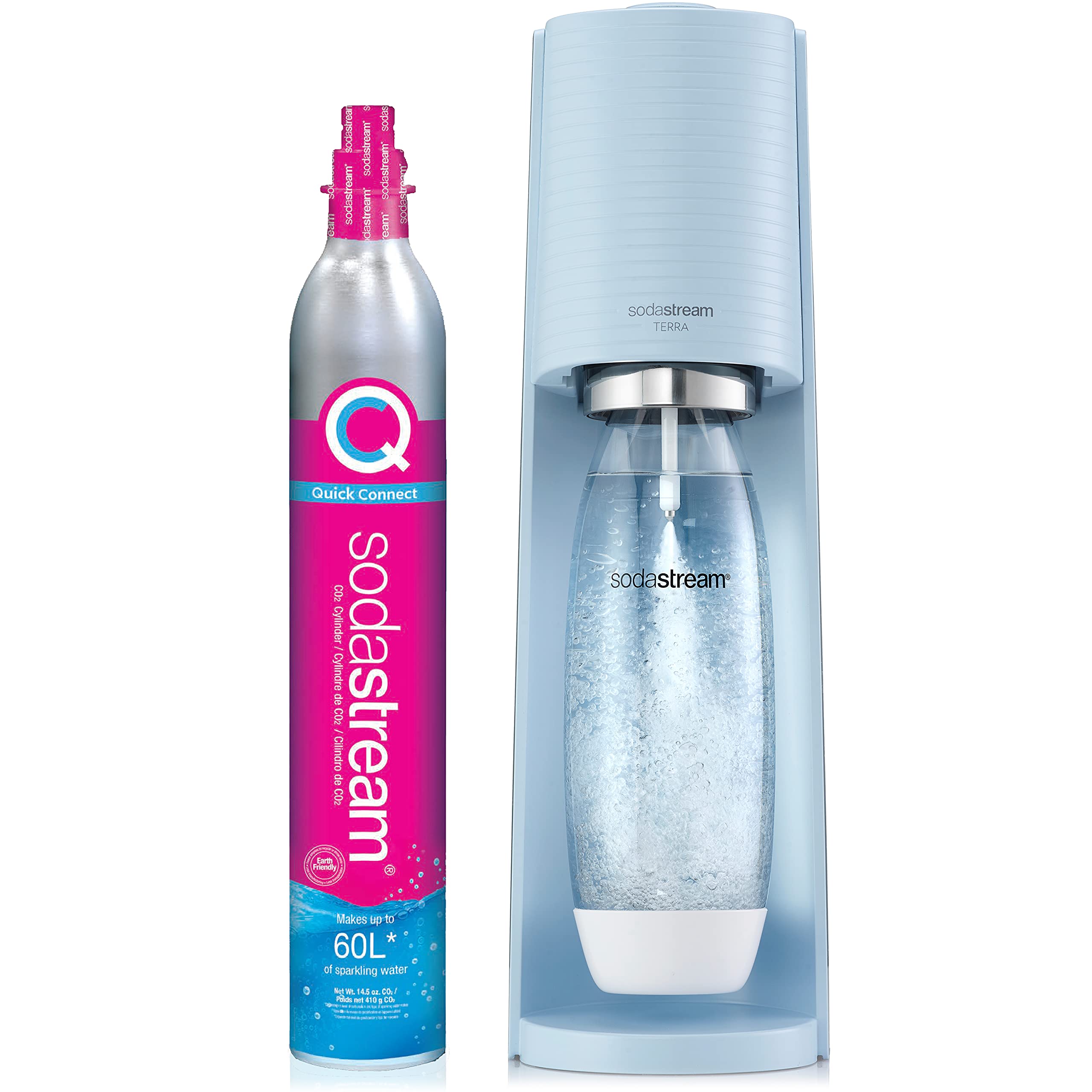 SodaStream Terra Sparkling Water Maker Machine - Misty Blue Home Carbonation System with CO2 Cylinder & Dishwasher Safe BPA-Free Bottle | Make Fizzy Drinks, Sparkling Water & Soda at Home for Parties, Office or Healthy Hydration