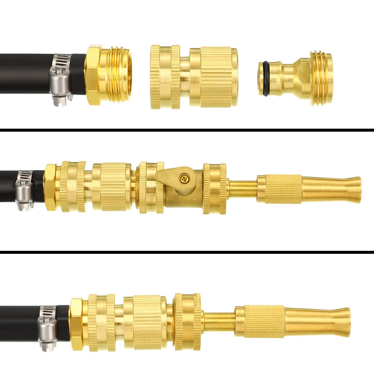 Premium 3/4 Inch GHT Solid Brass Quick Connect Garden Hose Fittings - 4-Piece Set with Male/Female Connectors & Extra Rubber Washers for Leak-Proof Watering - Perfect for Lawn Irrigation, Car Washing & Outdoor Cleaning