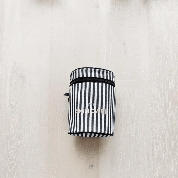 Round Striped Makeup Organizer Travel Case - Perfect for Cosmetics, Skincare & Toiletries Storage - Ideal for Travel, Home & Gym Use