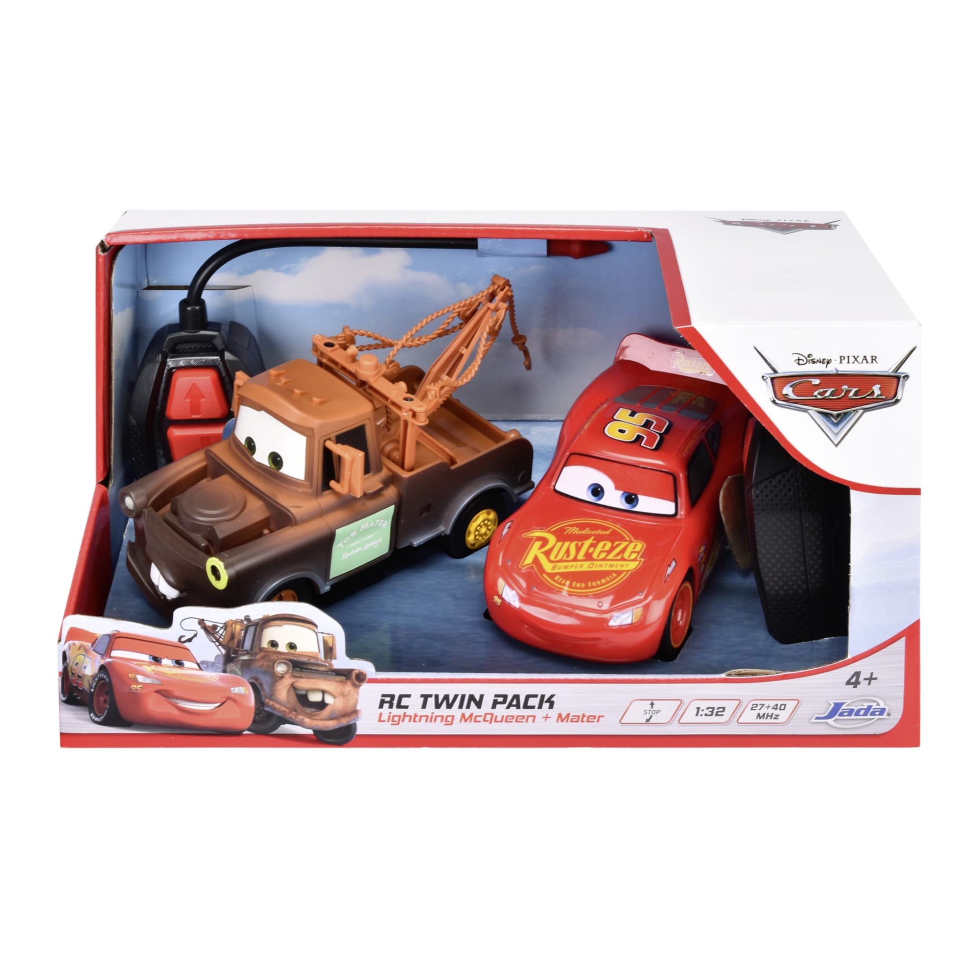 Jada Toys Disney Pixar Cars Lightning McQueen & Mater RC Cars - 2 Remote Control Toy Cars for Kids Ages 4+, 14cm Twin Pack with 6 km/h Speed - Perfect for Birthday Gifts & Indoor/Outdoor Play