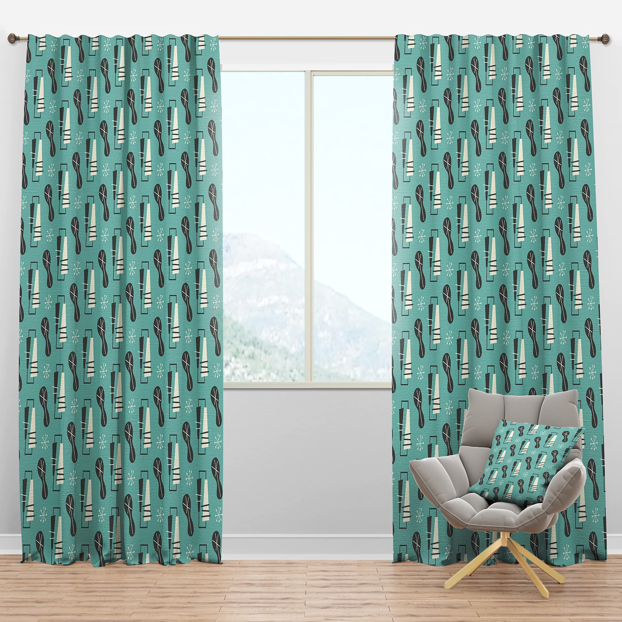 DesignQ Blackout Curtains '1950 Retro Pattern II' - Thermal Insulated Single Panel (52x108 inches) - Vintage Style Bedroom & Living Room Window Treatments for Light Blocking & Energy Efficiency