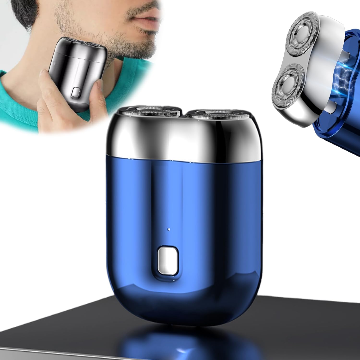 2025 Upgraded Mini Dual-Head Electric Shaver - Portable USB Rechargeable & Washable Travel Shaver for Men (Blue) | Perfect for Business Trips, Gym Bags & Daily Grooming