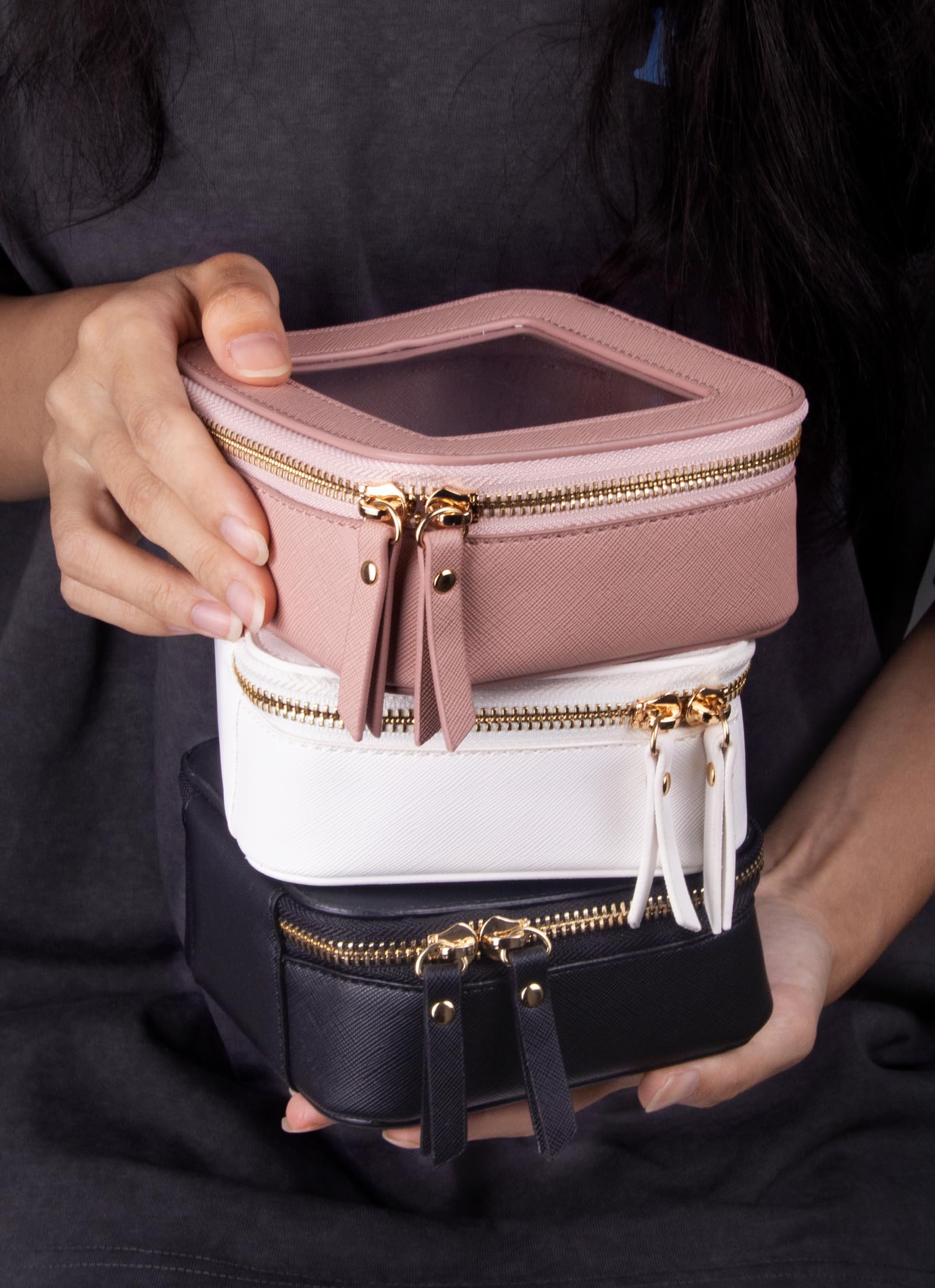 Clear Makeup Bag - White Leather Travel Makeup Pouch for Women, Small Waterproof Toiletry Organizer with Zipper for Purse, Backpack & School Supplies - Perfect for Travel, Gym & Daily Essentials (2Pcs)