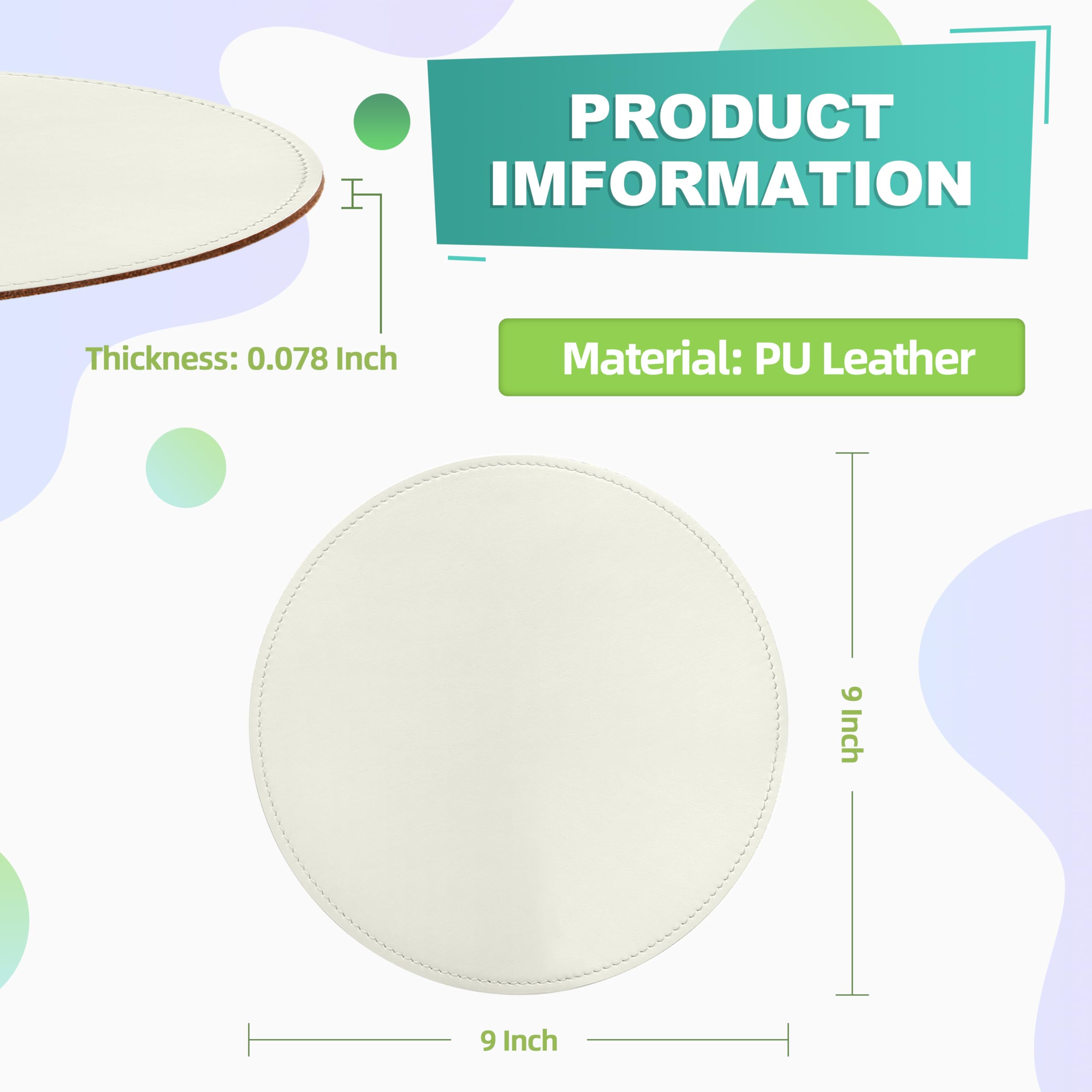 Premium Round PU Leather Mouse Pad with Stitched Edge & Non-Slip Micro-Fiber Base - Waterproof Desk Mat for Computer, Laptop, Gaming (9x9 Inch, White) - Perfect for Office, Home & Gaming Setups