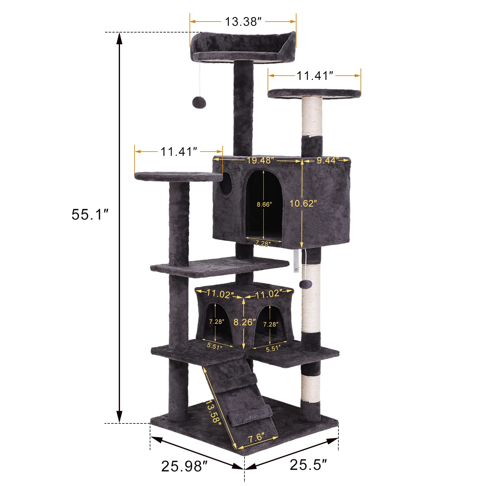 54 Inch Multi-Level Cat Tree Tower for Indoor Cats - Plush Cat Condo with Scratching Posts, Jumping Platforms & Activity Center - Perfect for Play, Exercise and Relaxation in Home or Office
