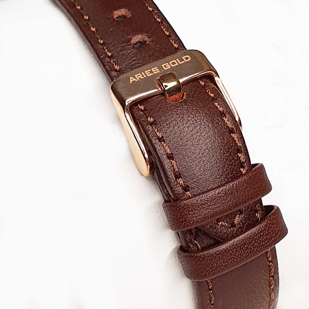 ARIES GOLD Urban Santos Rose Gold Stainless Steel Women's Watch with Brown Leather Strap - Elegant Dress Watch for Business, Office & Special Occasions