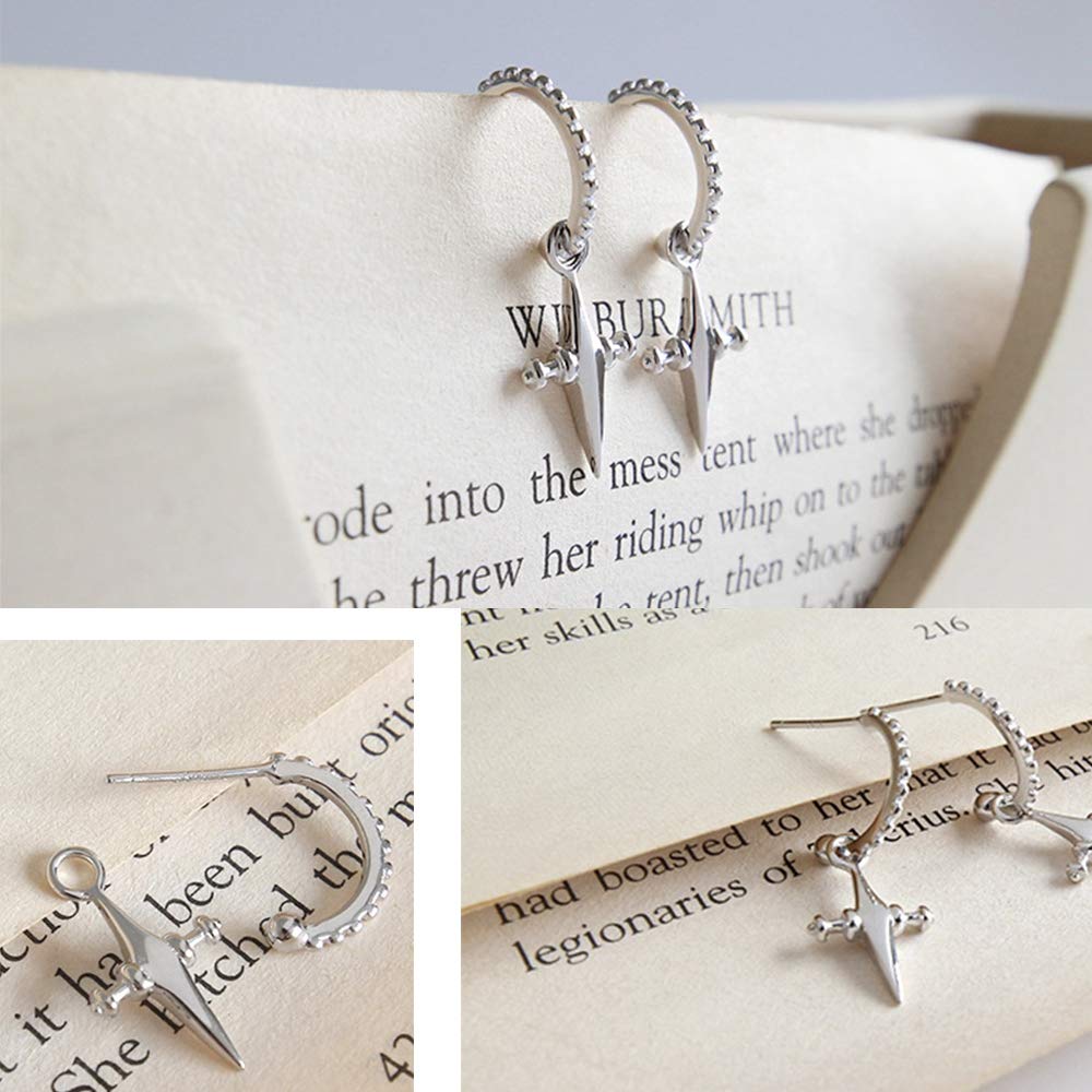 925 Sterling Silver Cross Dangle Earrings for Women & Men - Minimalist Half Hoop Christian Jewelry - White Gold Plated Open Cross Earrings - Perfect for Church, Weddings & Everyday Wear