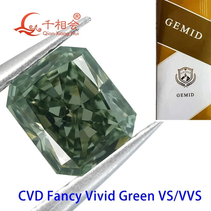 1.2ct VS1 CVD Lab-Grown Diamond - Fancy Vivid Green Radiant Shape GEMID Certified Loose Stone for Engagement Rings & Fine Jewelry