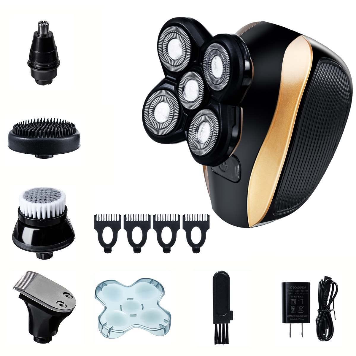 5-in-1 Electric Razor for Men - Rechargeable Shaver with Floating Heads for Face, Nose & Ear Hair Trimming