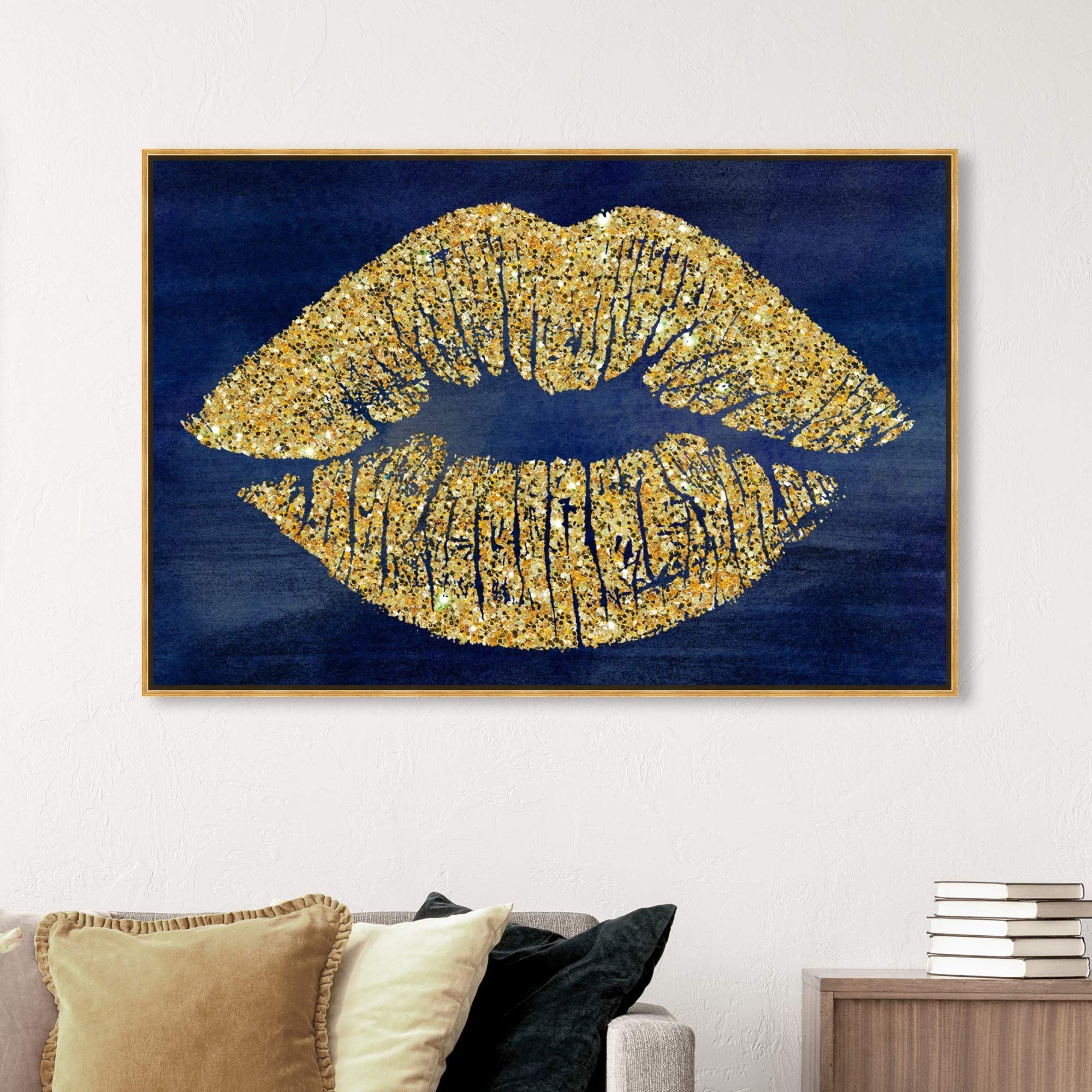 Oliver Gal Solid Kiss Navy Glitter Framed Abstract Wall Art - 60