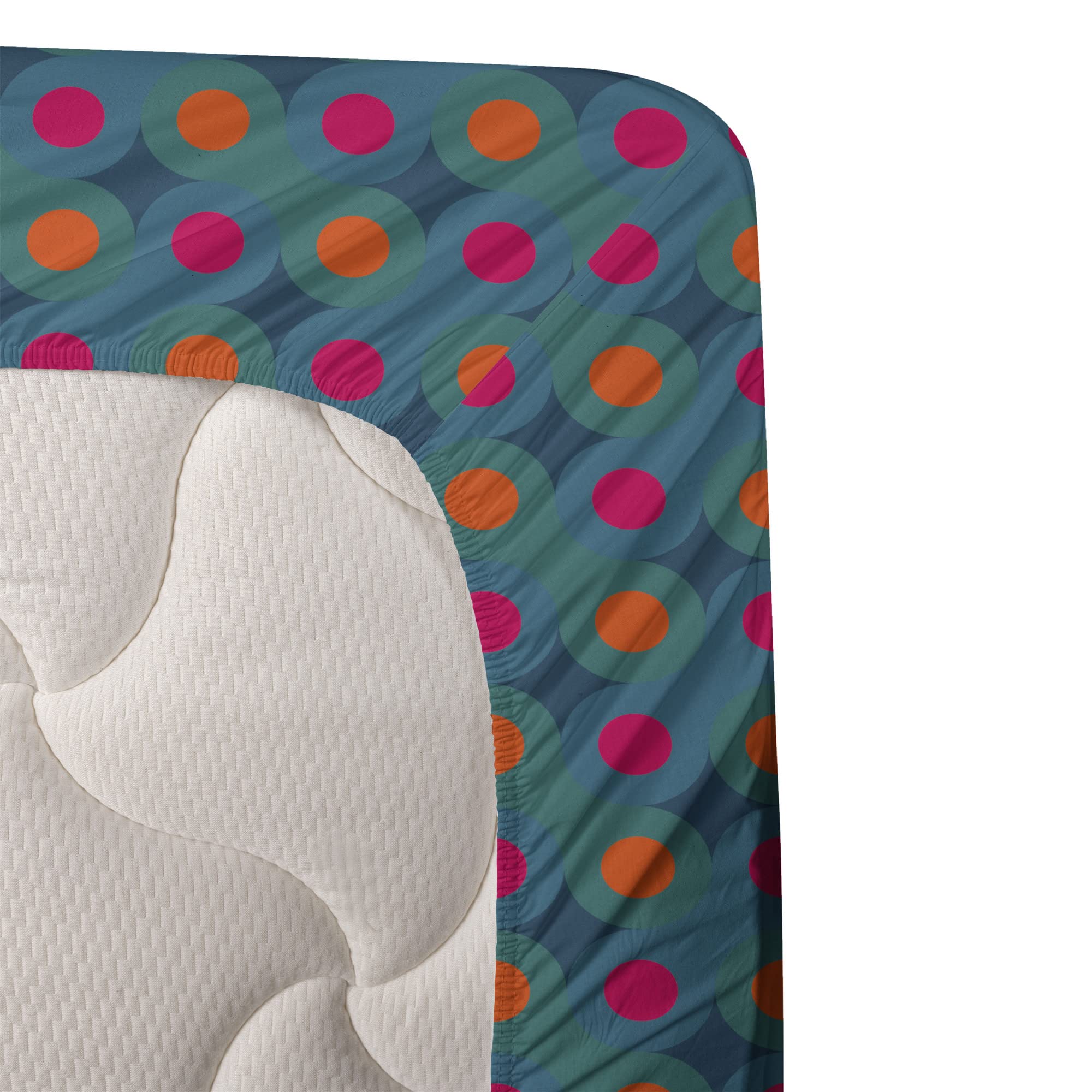 Ambesonne Abstract Polka Dot Sheet Set - 4 Piece King Size Bedding Set with Fitted Sheet, Flat Sheet & Pillowcases - Retro Inspired Petrol Blue & Magenta Design - Perfect for Modern Bedrooms, Guest Rooms & Dorm Decor