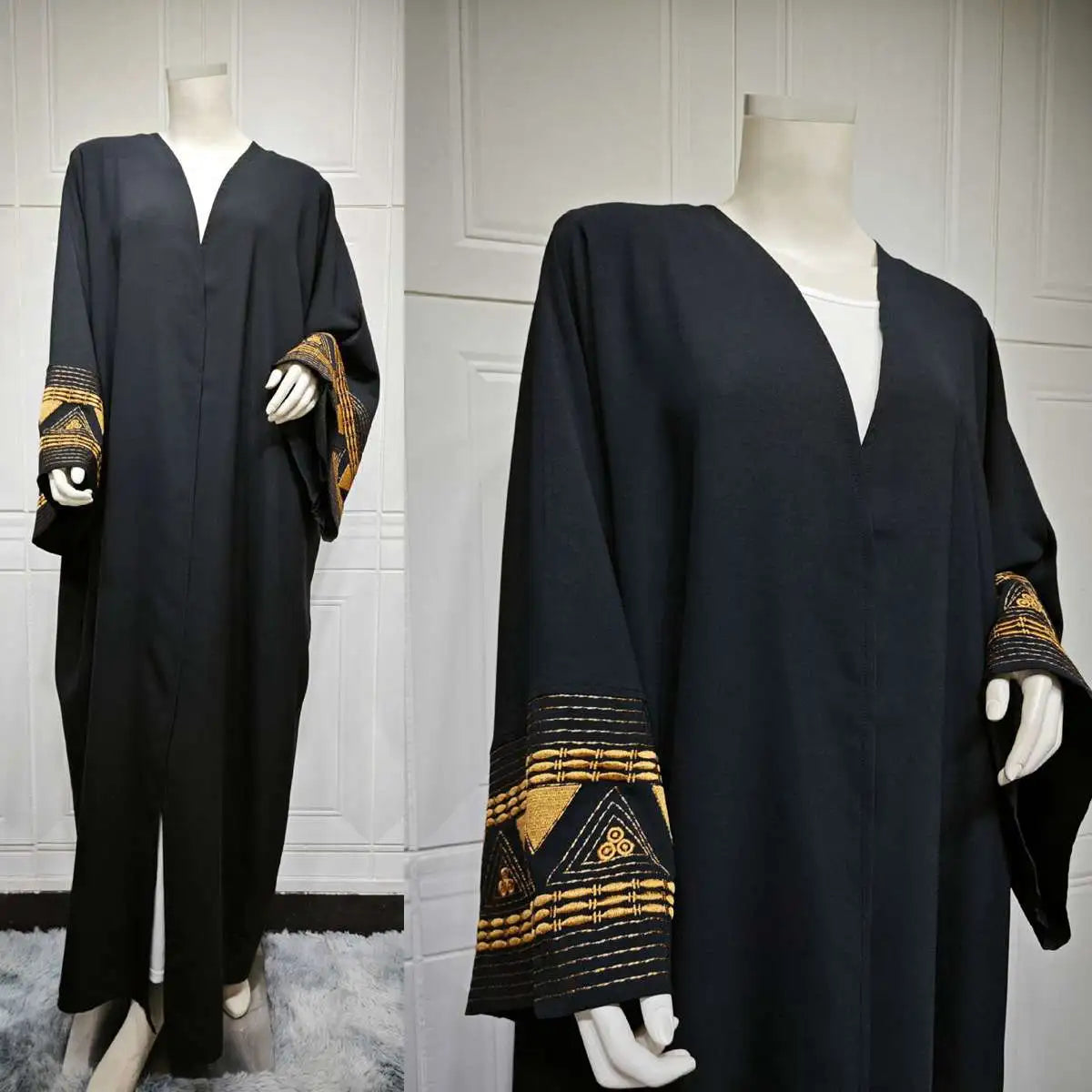 Elegant Muslim Women's Embroidered Open Abaya Dress - Lightweight Cardigan Cover-Up for Prayer, Mosque & Special Occasions