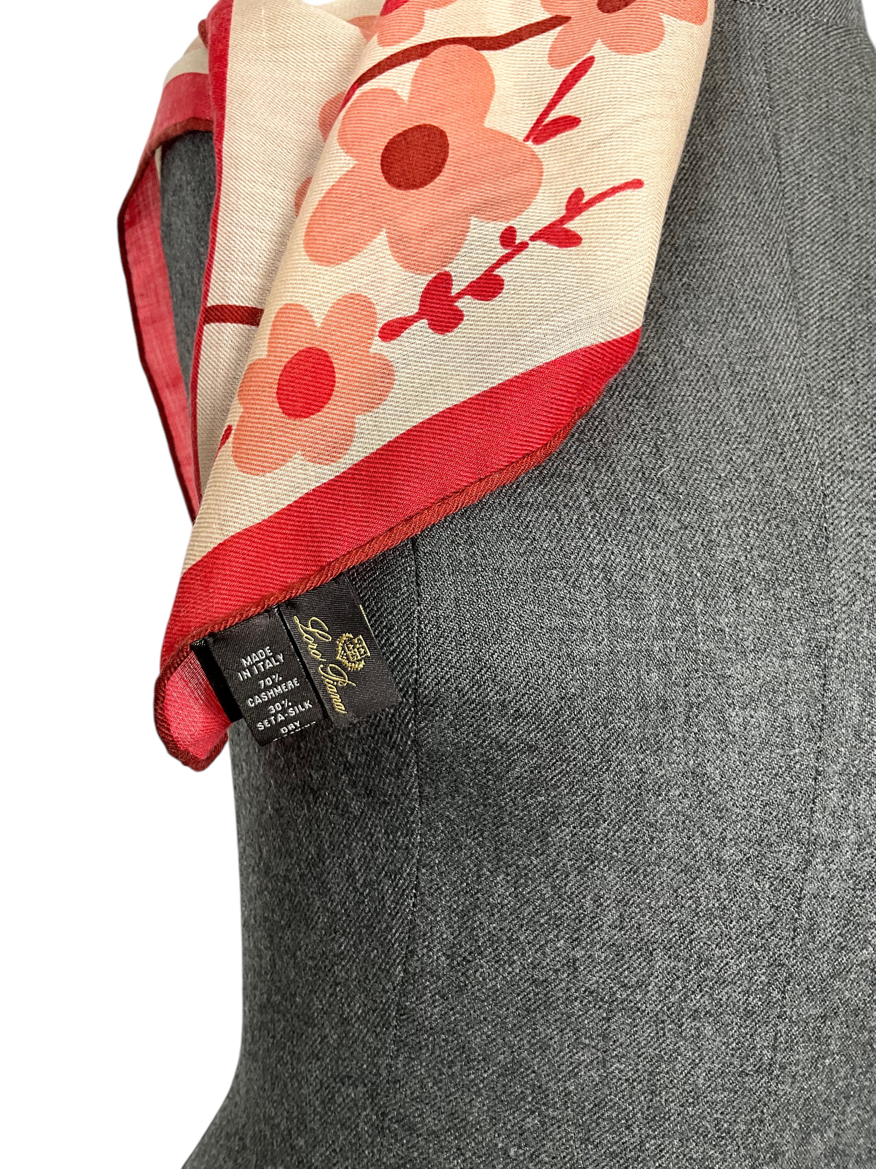 Loro Piana Floral Print Cashmere Silk Scarf for Women - Elegant Square Shawl Wrap for Office, Travel & Special Occasions