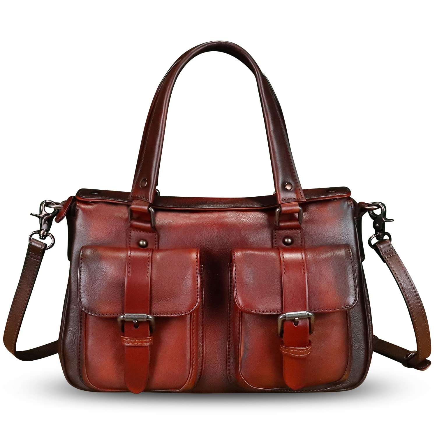 Genuine Leather Satchel Purse for Women - Retro Cowhide Handmade Top Handle Shoulder Bag - Designer Crossbody Purse - Perfect for Work, Travel & Everyday Use