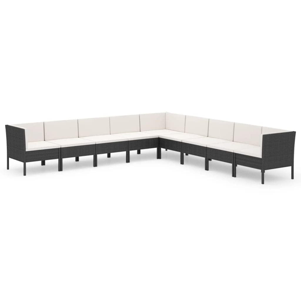 CHARMMA 9-Piece Outdoor Patio Furniture Set with Cushions - All-Weather Wicker Rattan Sofa Sectional - Black Lounge Set for Garden, Backyard, Poolside & Balcony