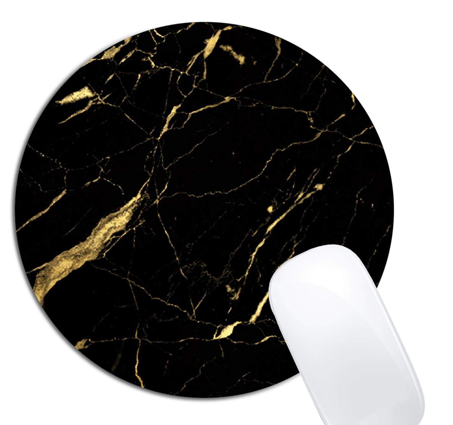 Black and Gold Marble Round Mouse Pad - Non-Slip Rubber Base for Laptop & Office Computer - Custom Design Desk Accessory for Gaming, Work & Home Decor