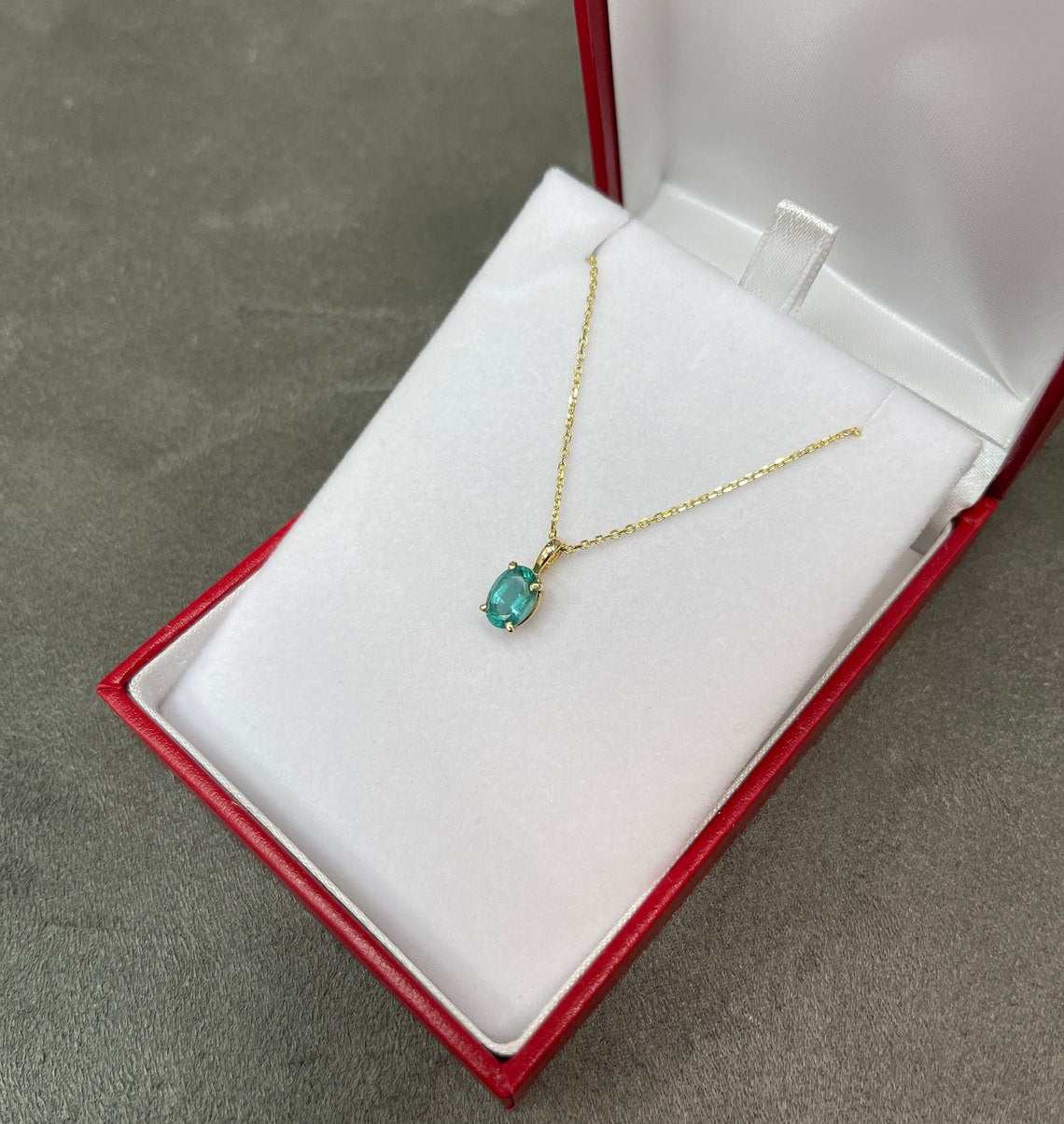 1.15 Carat Natural Bluish Green Oval Cut Emerald Solitaire Pendant Necklace in 14K Gold - Perfect for Weddings, Anniversaries & Special Occasions