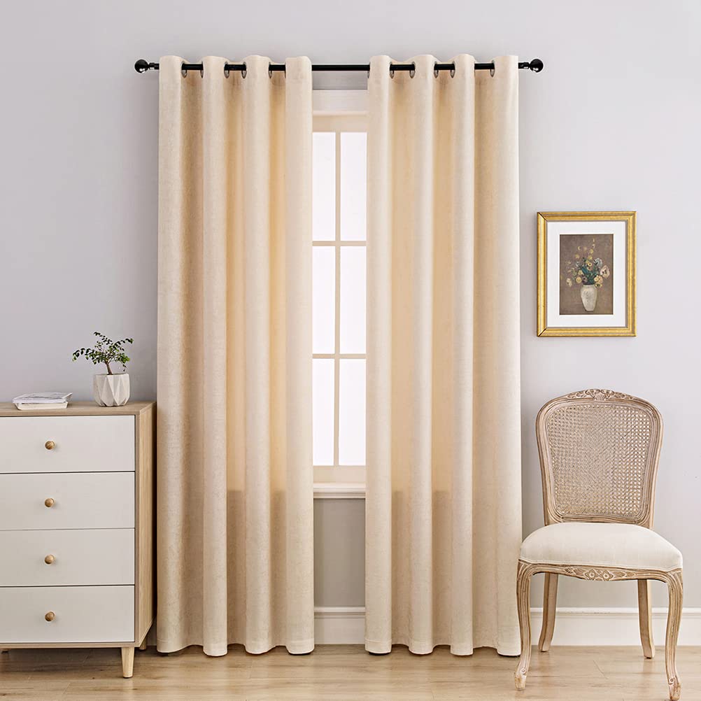 ELKCA Beige Double-Sided Chenille Window Curtains - Grommet Top Blackout Drapes for Living Room & Bedroom, 2 Panels (52x96 Inches) - Soft Thermal Insulated Curtains for Home Decor & Light Blocking