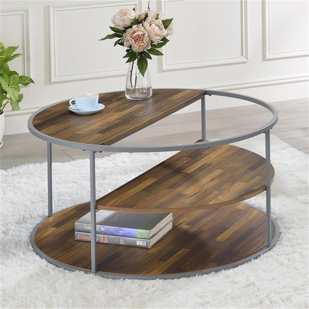 Furniture of America Marquesa Contemporary Gray Wood Round Coffee Table - Modern Living Room Centerpiece for Home Decor & Entertainment