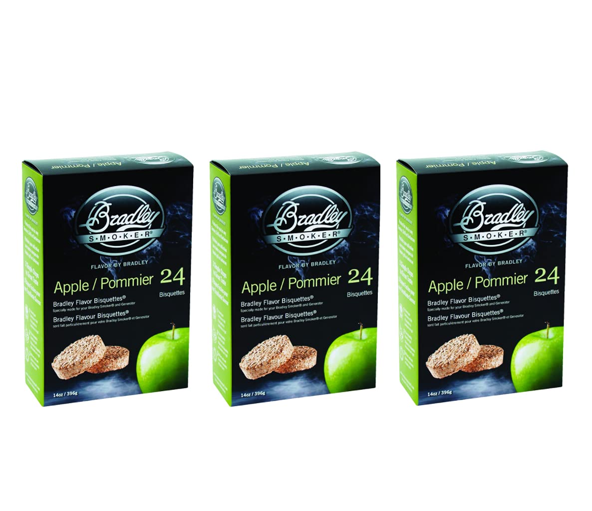 Bradley Smoker Apple Flavor Bisquettes - 24 Pack (3 Pack) | Premium Wood Smoking Chips for BBQ, Grilling & Smoking Meats | Perfect for Ribs, Brisket & Salmon