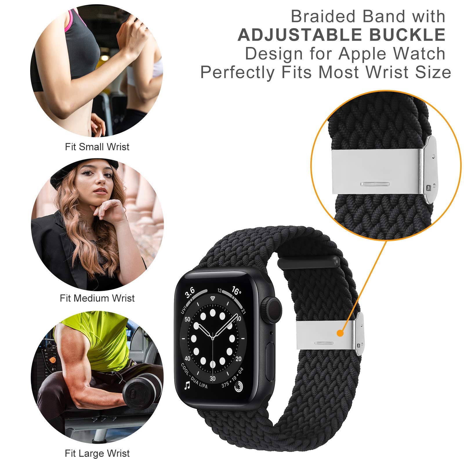 Premium Braided Solo Loop Apple Watch Band - Adjustable Elastic Sport Strap Compatible with iWatch SE Series 6/5/4/3/2/1 (44mm 42mm 40mm 38mm) - Soft Breathable Design for Women & Men - Pack of 2 - Perfect for Workouts, Running & Everyday Wear